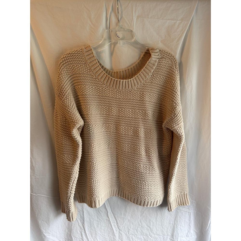 Loft Womens Medium Beige Tan Chunky Knit Pullover Sweater Crew Neck Long Sleeve